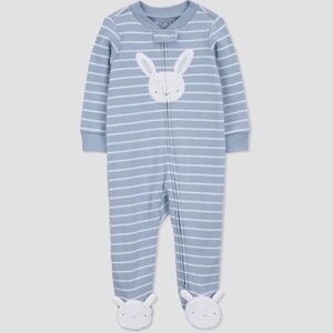 Carter's JOY Baby  Boys Striped Bunny Sleep N' Play Blue NWT